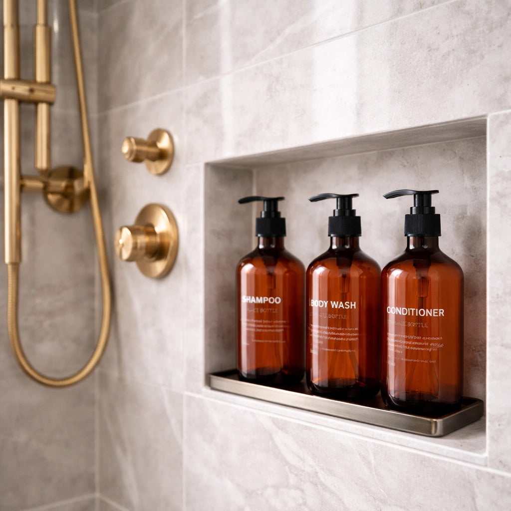 Juego de 3 dispensadores de ducha recargables e impermeables con etiquetas impresas