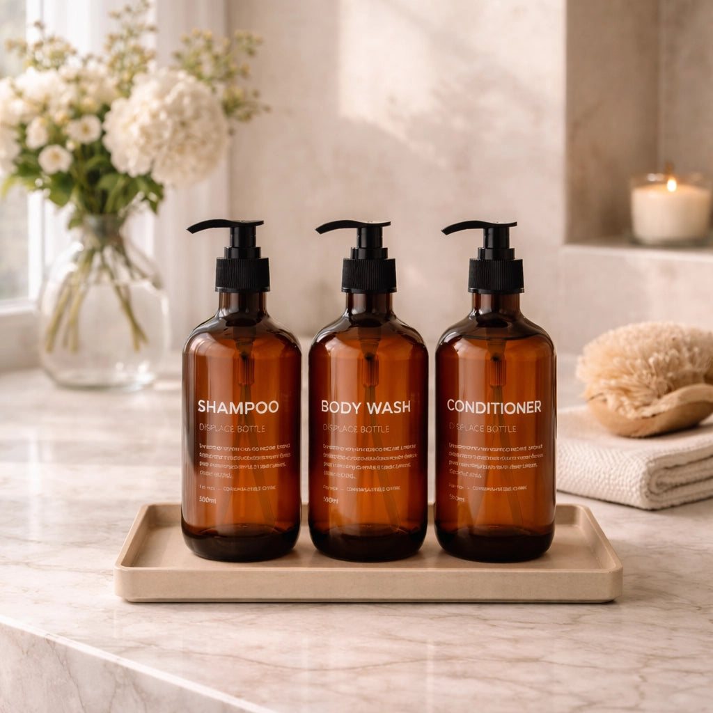 Juego de 3 dispensadores de ducha recargables e impermeables con etiquetas impresas