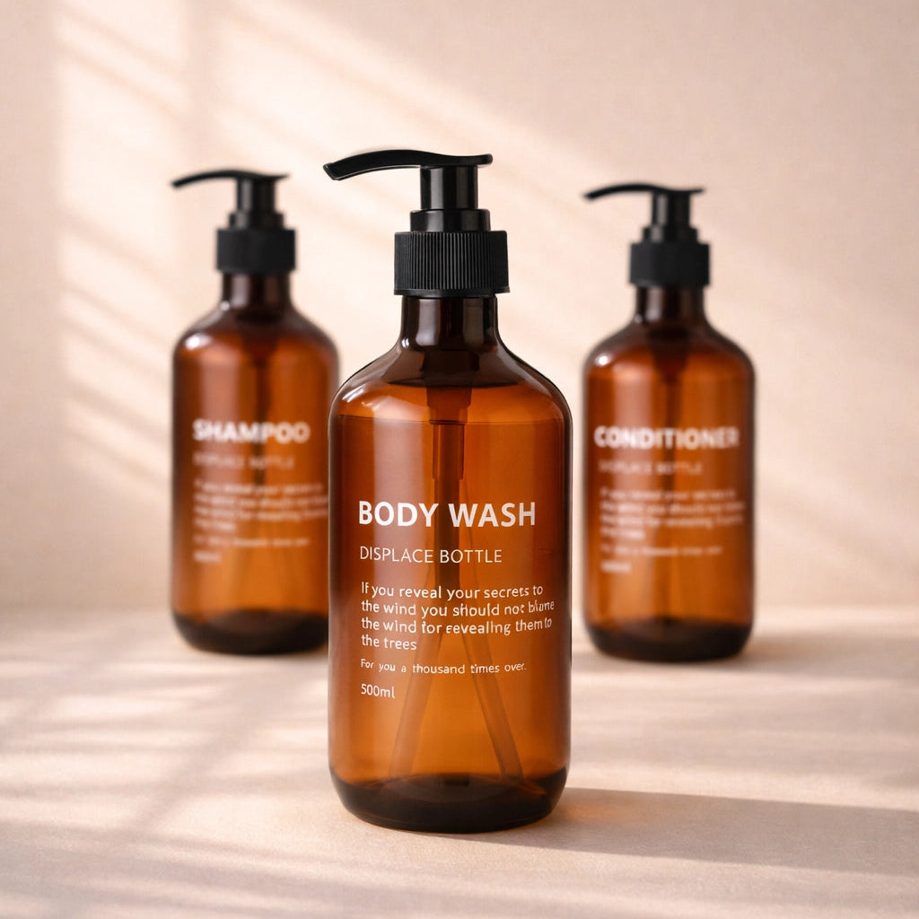 3-Piece Waterproof Refillable Shower Dispenser Set with Printed Labels