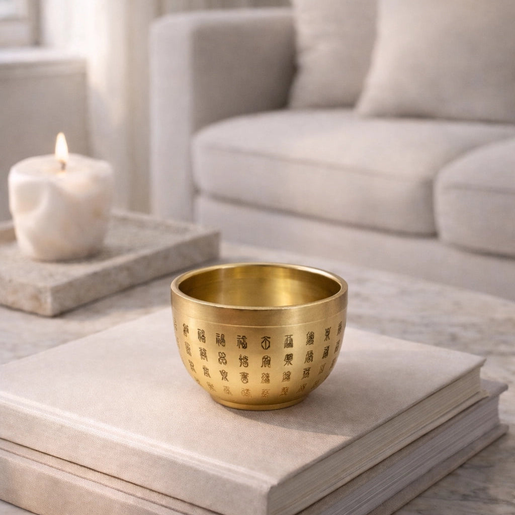 Mini cuenco dorado de Feng Shui de las Cien Bendiciones para la Energía Positiva