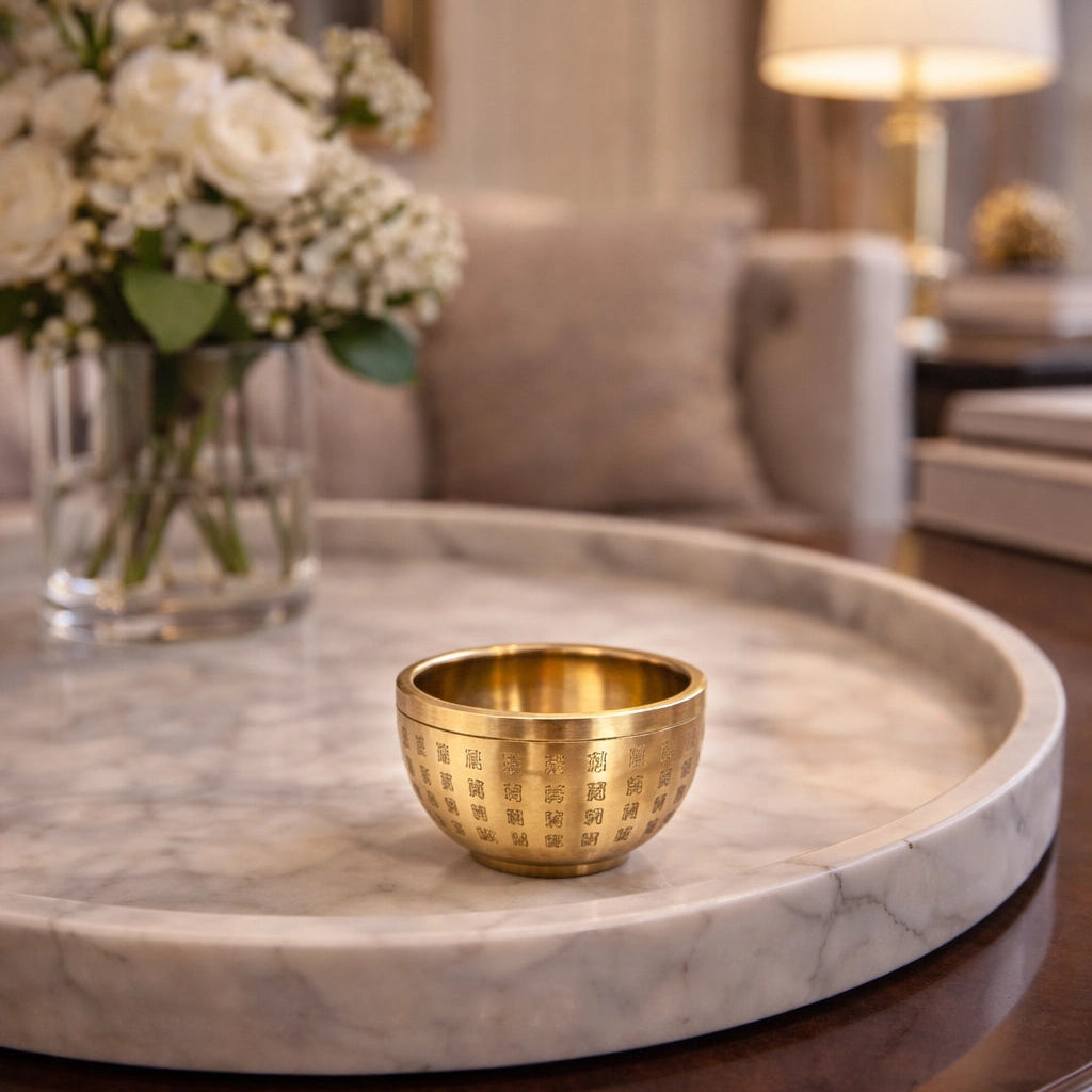 Mini cuenco dorado de Feng Shui de las Cien Bendiciones para la Energía Positiva