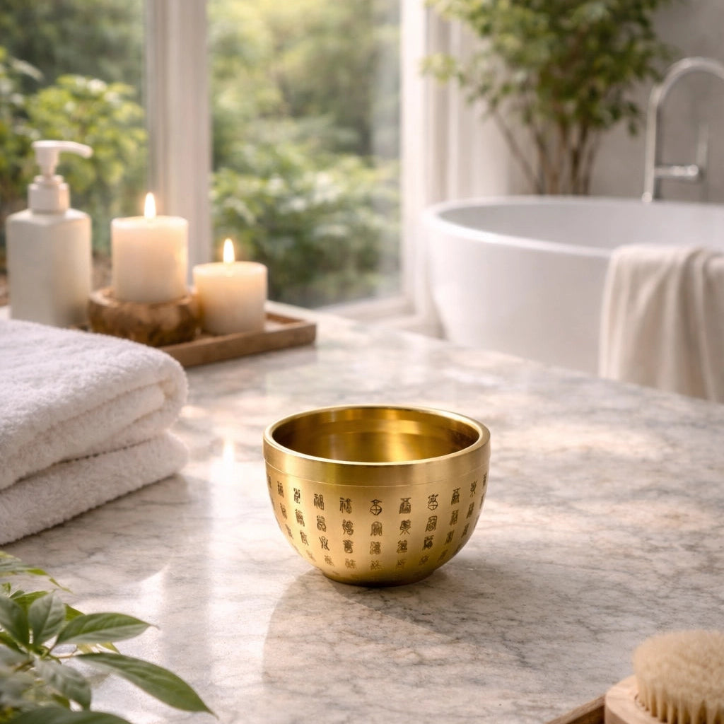 Mini cuenco dorado de Feng Shui de las Cien Bendiciones para la Energía Positiva