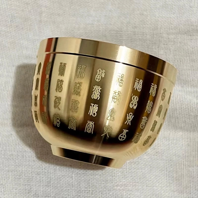 Mini cuenco dorado de Feng Shui de las Cien Bendiciones para la Energía Positiva