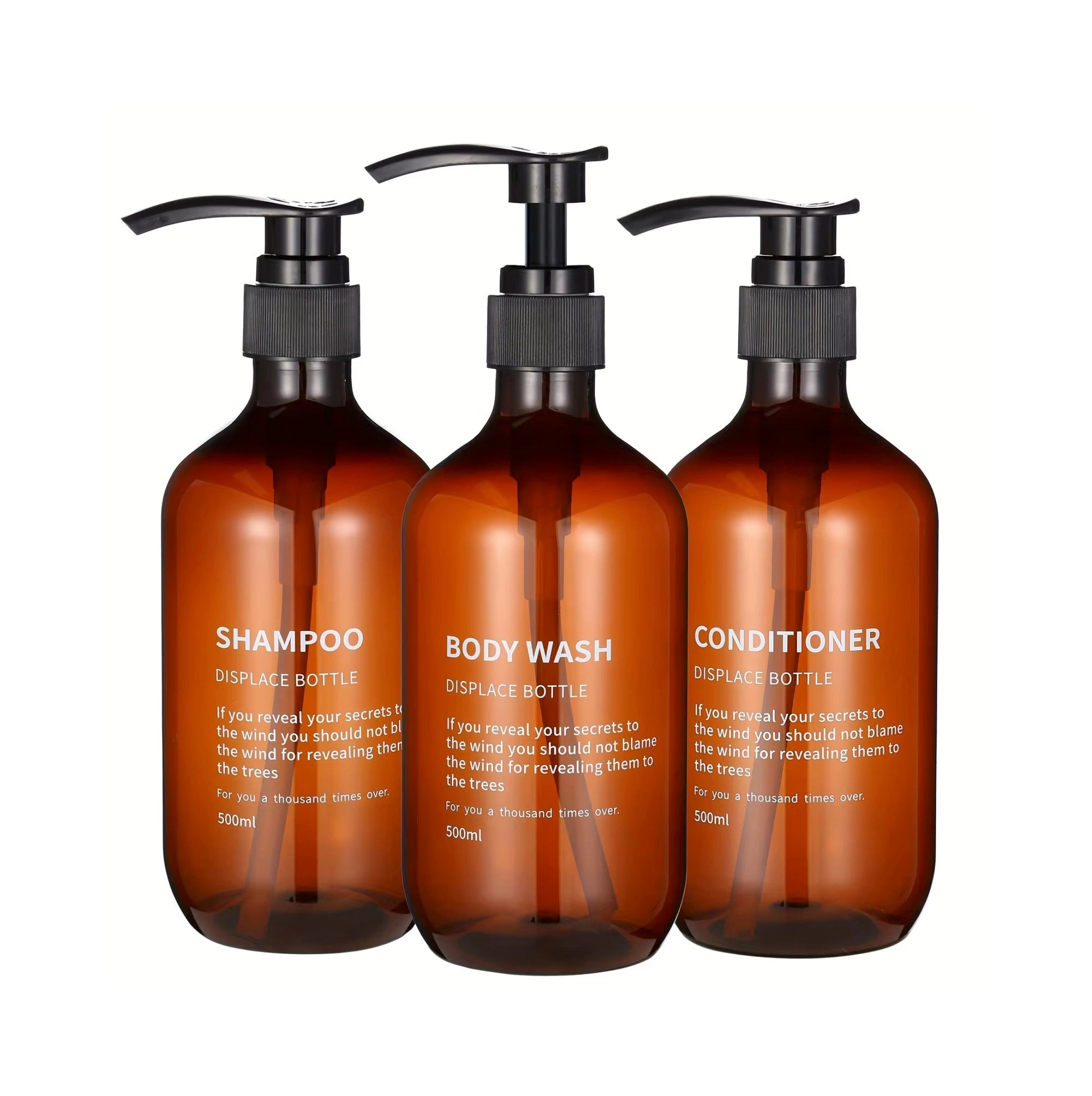 3-Piece Waterproof Refillable Shower Dispenser Set with Printed Labels