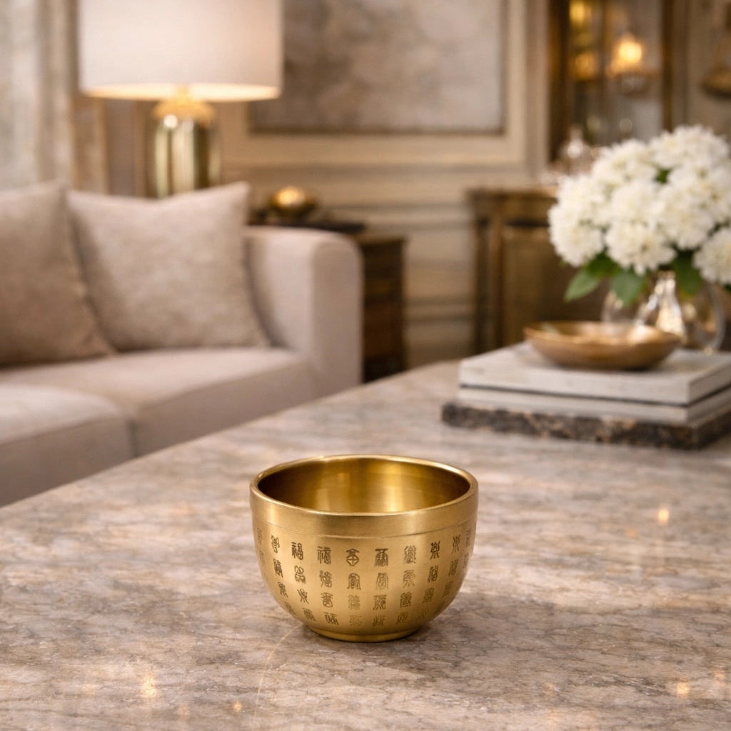 Mini cuenco dorado de Feng Shui de las Cien Bendiciones para la Energía Positiva