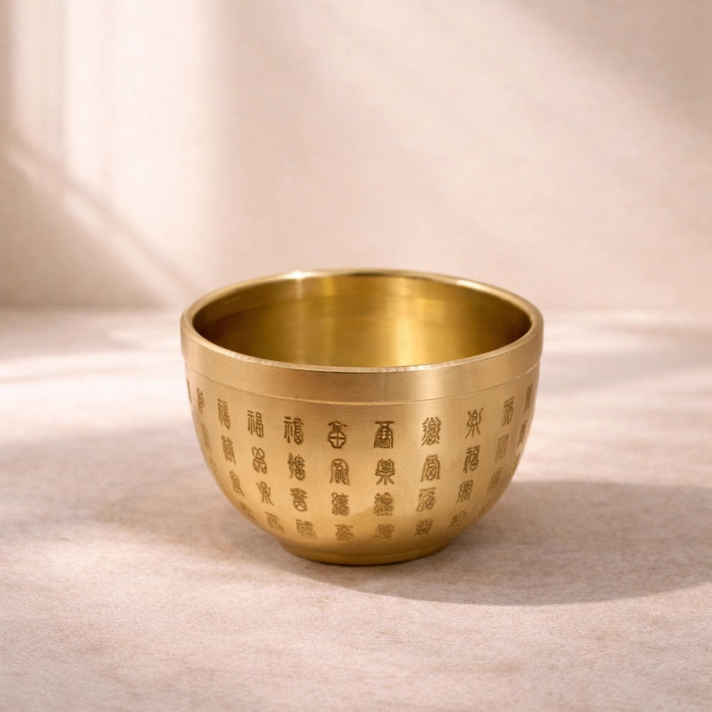 Mini cuenco dorado de Feng Shui de las Cien Bendiciones para la Energía Positiva