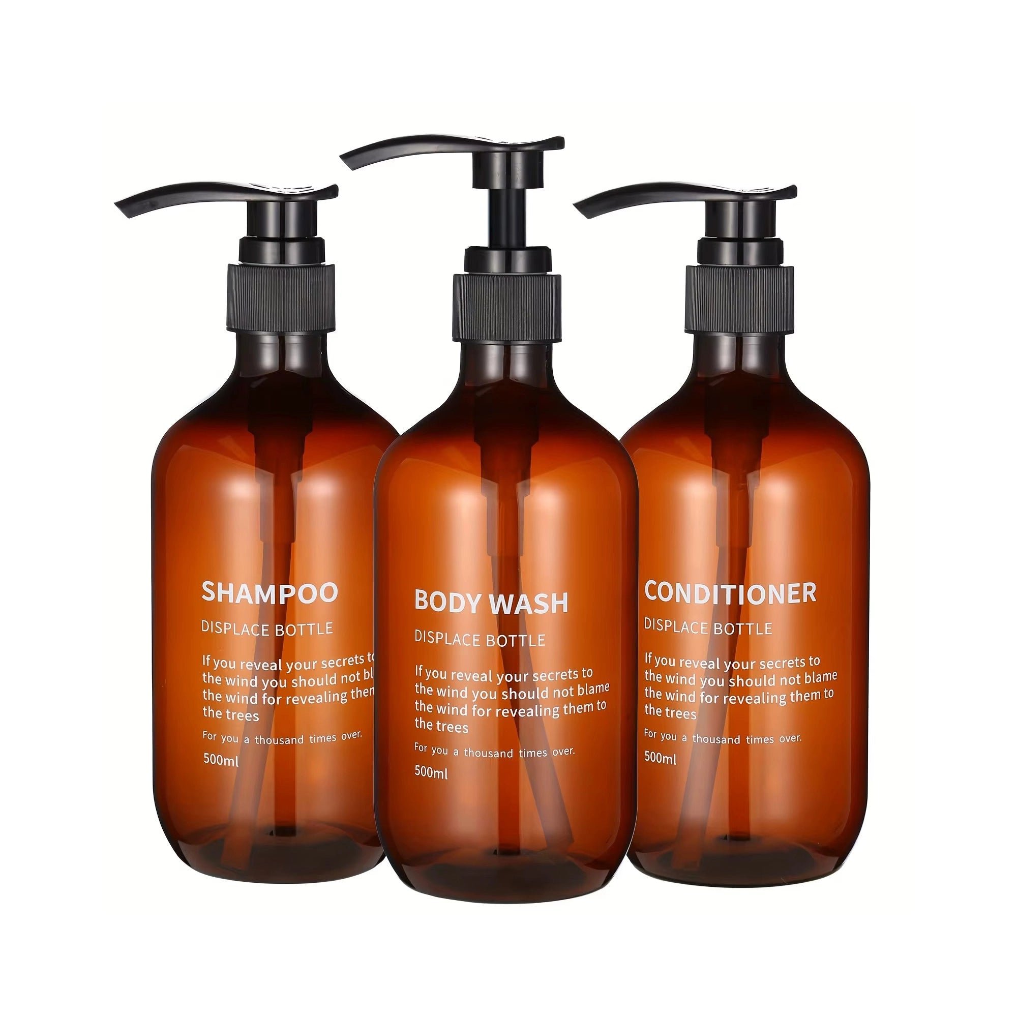 3-Piece Waterproof Refillable Shower Dispenser Set with Printed Labels