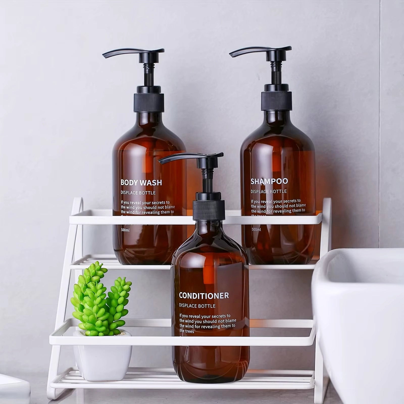 3-Piece Waterproof Refillable Shower Dispenser Set with Printed Labels